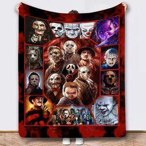 Cartoon Horror Theme Blanket – Soft Cozy 50x60” Polyester Throw for Horror Fans